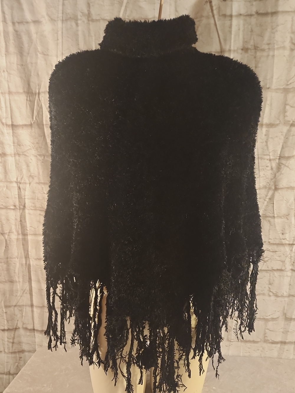 Cejon Black Fringe Turtleneck Sweater Cape